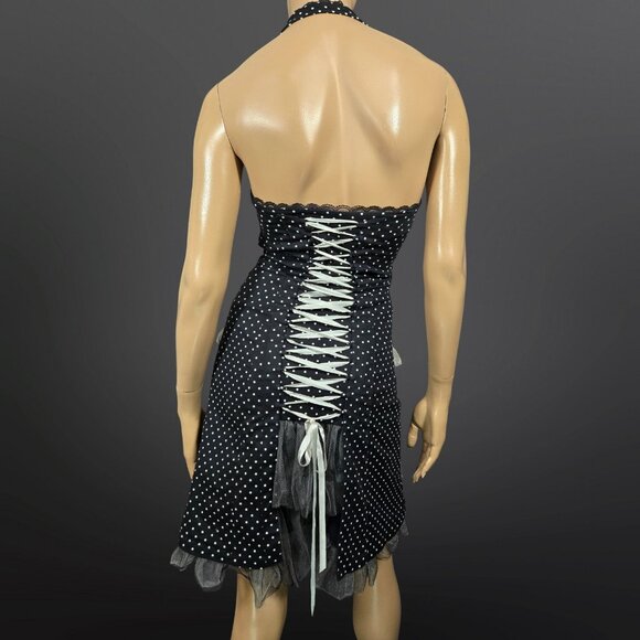 Y2K Vexy Black Polka Dot Corset Dress Size XS Goth Scene Retro 50s Rockabilly - Picture 10 of 15